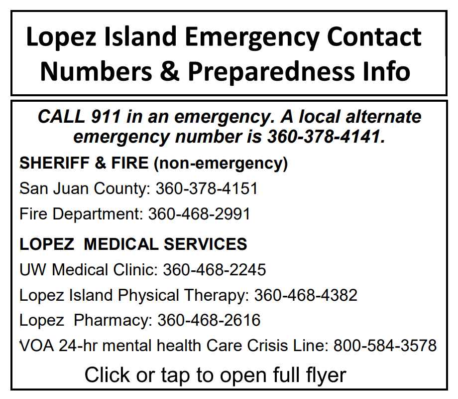 Lopez Island Emergency Contact Numbers and Preparedness Information